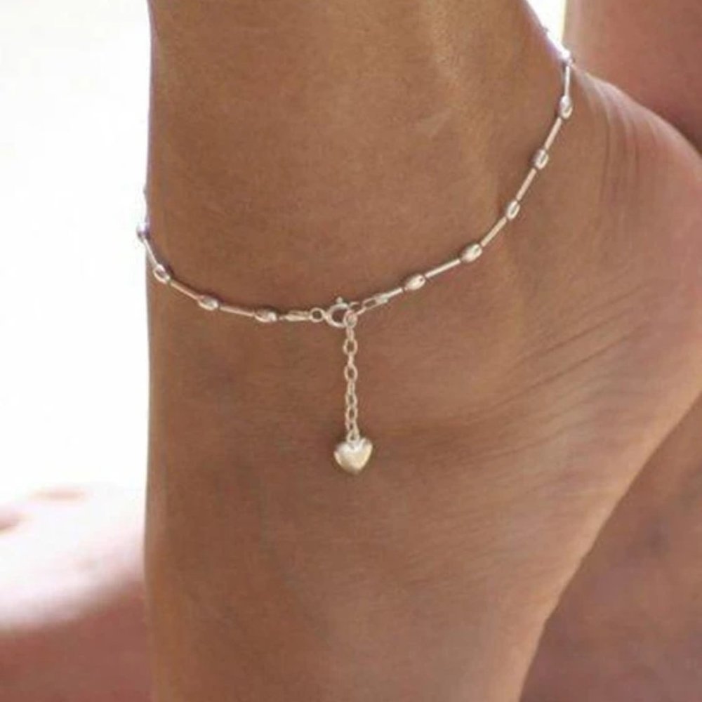 Silver Heart Shape Ankle Bracelet